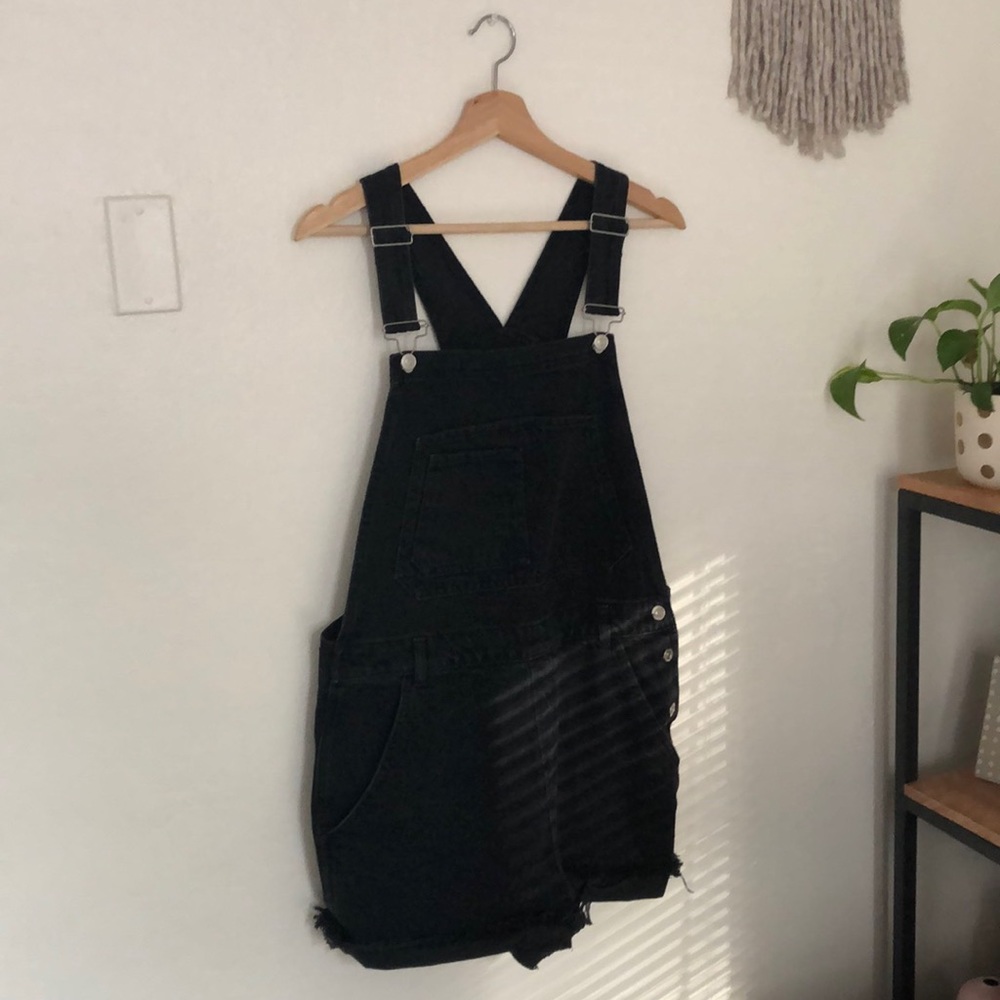 Topshop Moto raw hem short black overalls
